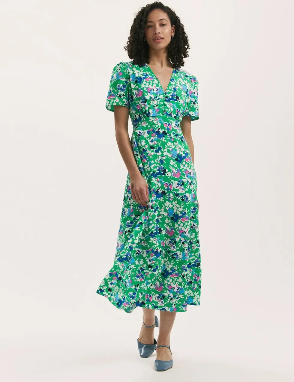Floral V-Neck Midi Tea Dress