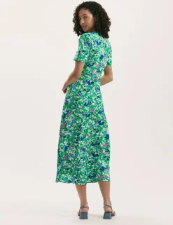 Floral V-Neck Midi Tea Dress