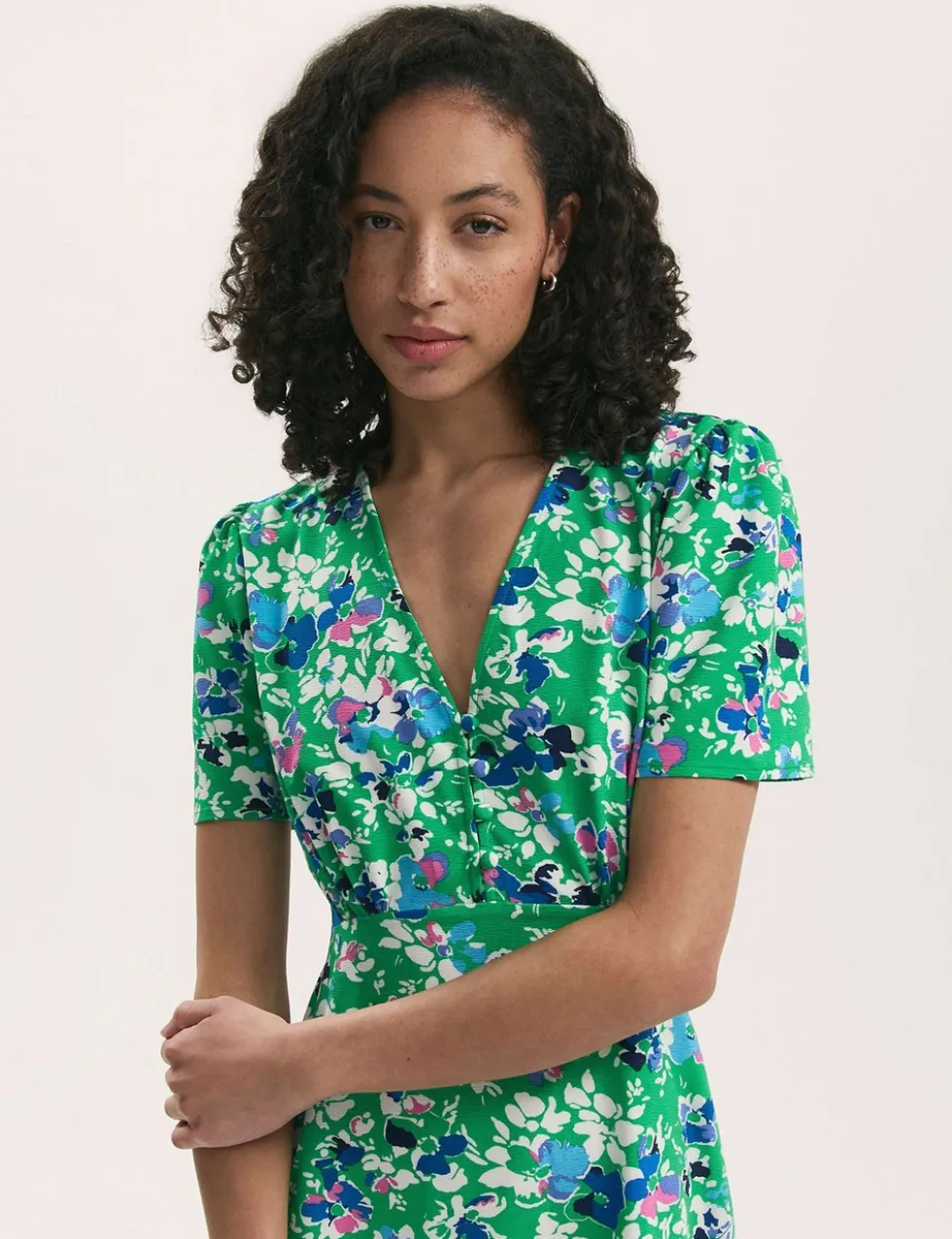 Floral V-Neck Midi Tea Dress