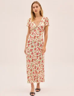 Floral V-Neck Midi Tea Dress