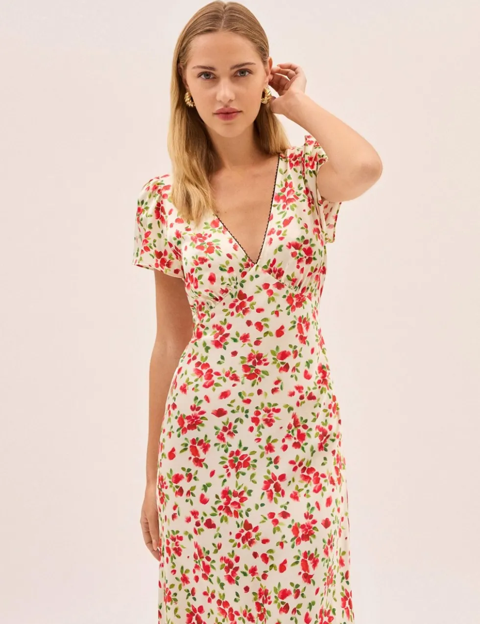 Floral V-Neck Midi Tea Dress