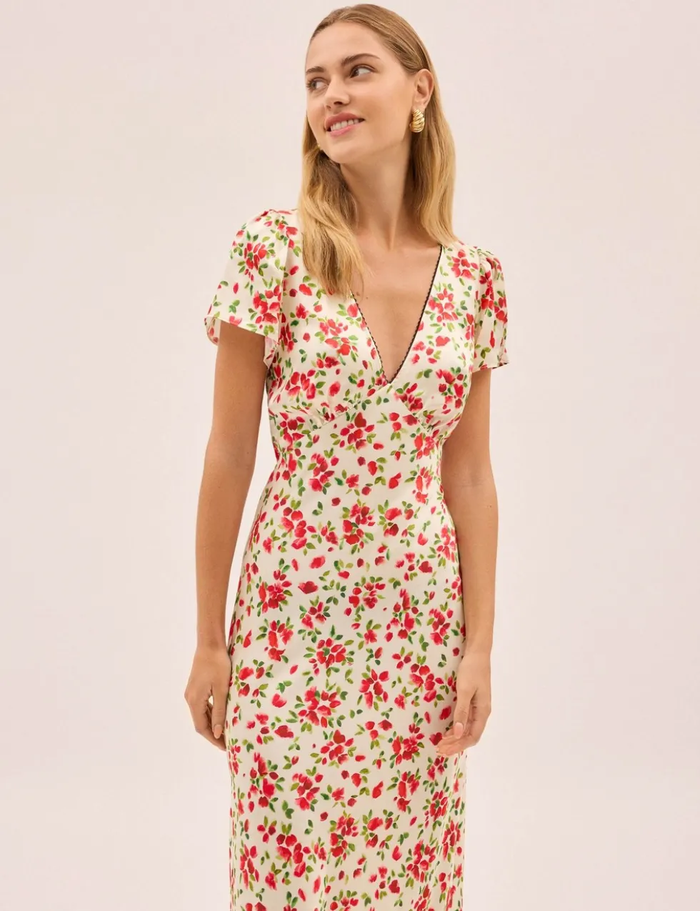 Floral V-Neck Midi Tea Dress