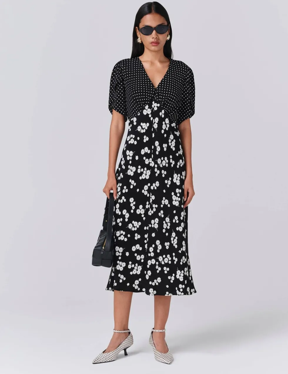 Floral V-Neck Midi Tea Dress