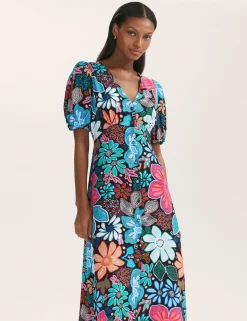Floral V-Neck Midi Tea Dress