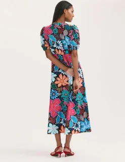 Floral V-Neck Midi Tea Dress