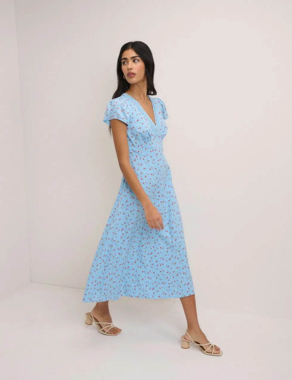 Floral V-Neck Midi Tea Dress