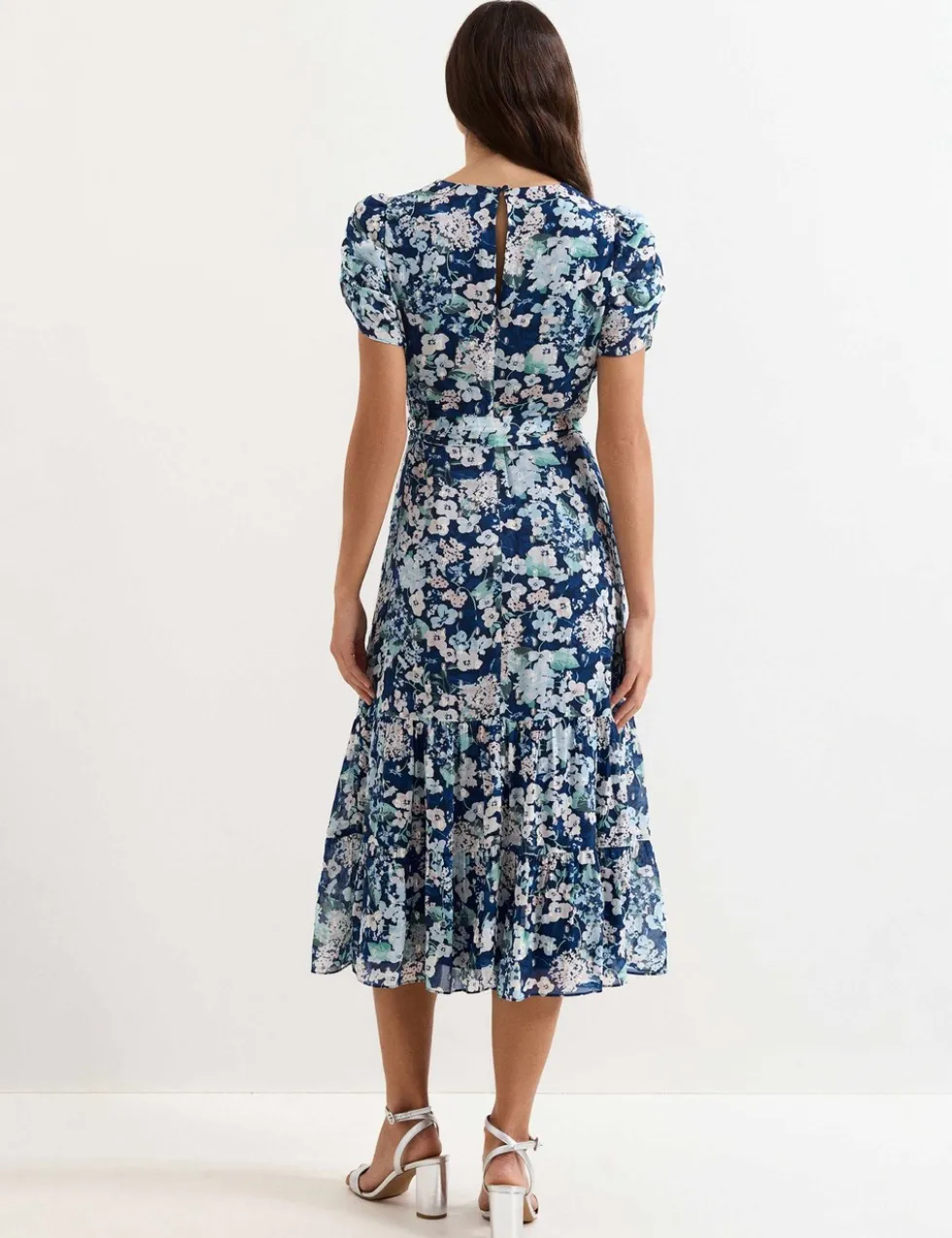 Floral V-Neck Midi Tiered Waisted Dress