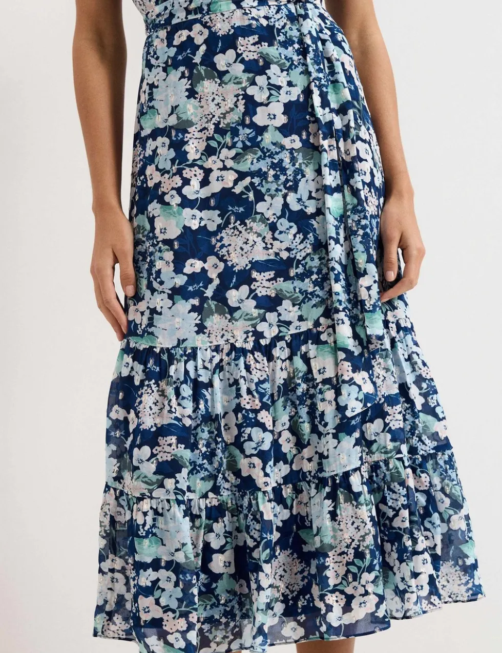Floral V-Neck Midi Tiered Waisted Dress