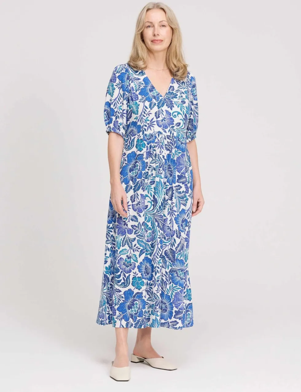Floral V-Neck Midi Waisted Dress