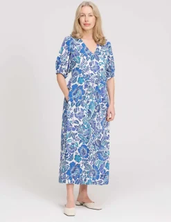 Floral V-Neck Midi Waisted Dress