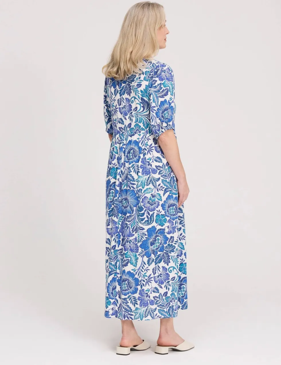 Floral V-Neck Midi Waisted Dress