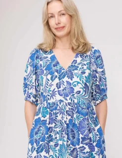 Floral V-Neck Midi Waisted Dress