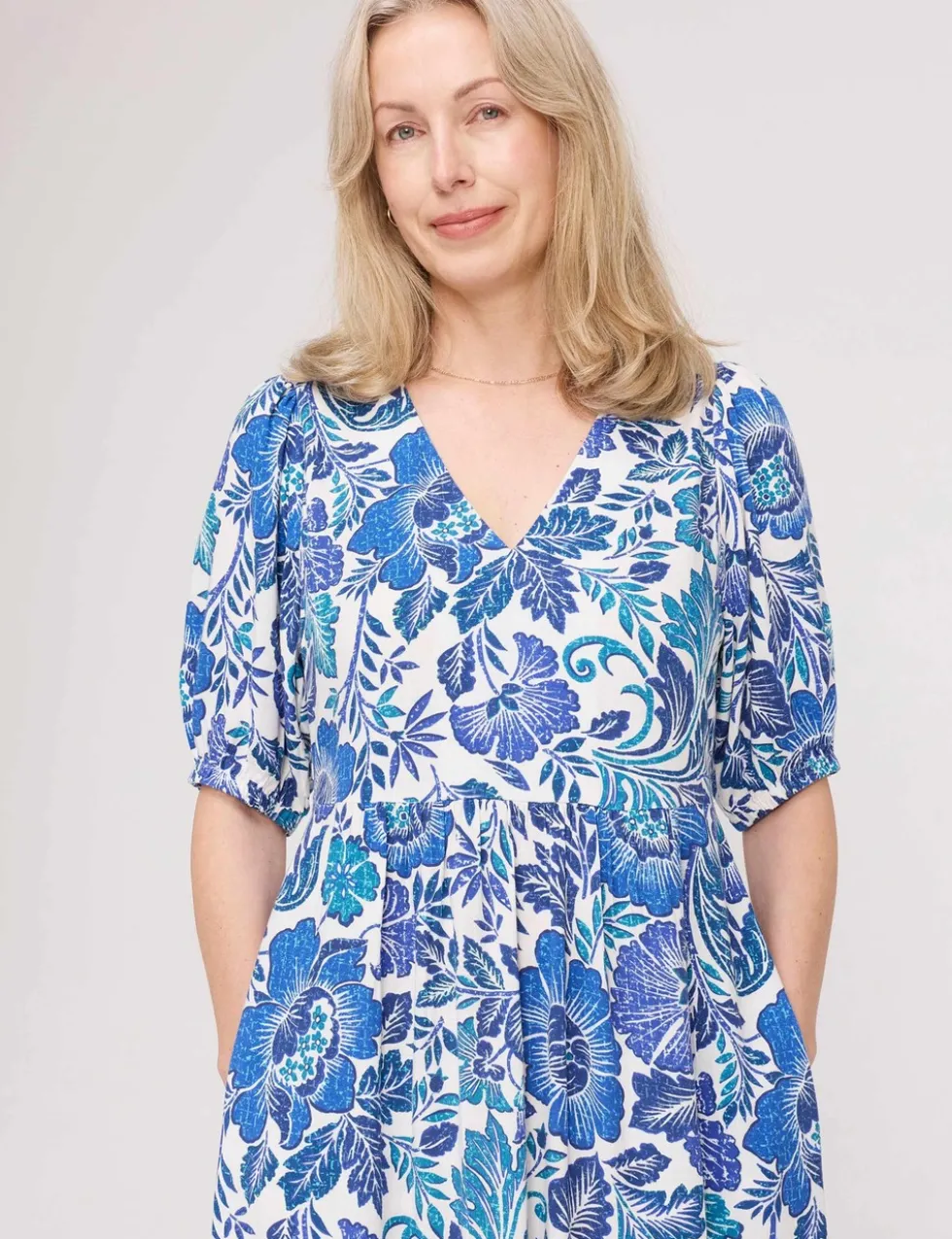 Floral V-Neck Midi Waisted Dress