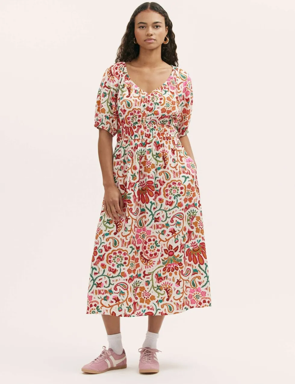 Floral V-Neck Midi Waisted Dress