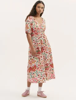 Floral V-Neck Midi Waisted Dress