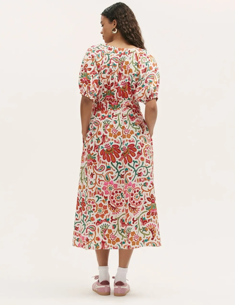 Floral V-Neck Midi Waisted Dress