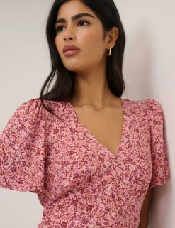 Floral V-Neck Midi Waisted Tea Dress
