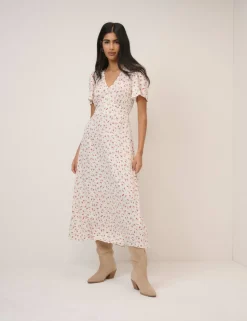Floral V-Neck Midi Waisted Tea Dress
