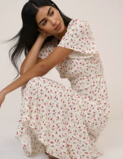 Floral V-Neck Midi Waisted Tea Dress