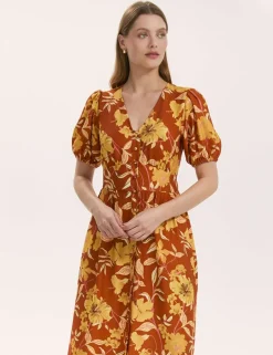 Floral V-Neck Midi Waisted Dress