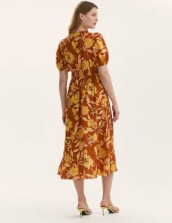 Floral V-Neck Midi Waisted Dress