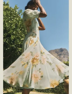 Floral V-Neck Midi Waisted Dress