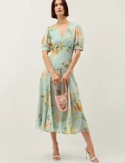 Floral V-Neck Midi Waisted Dress