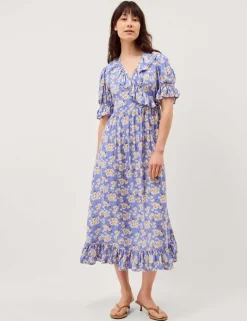 Floral V-Neck Midi Wrap Dress