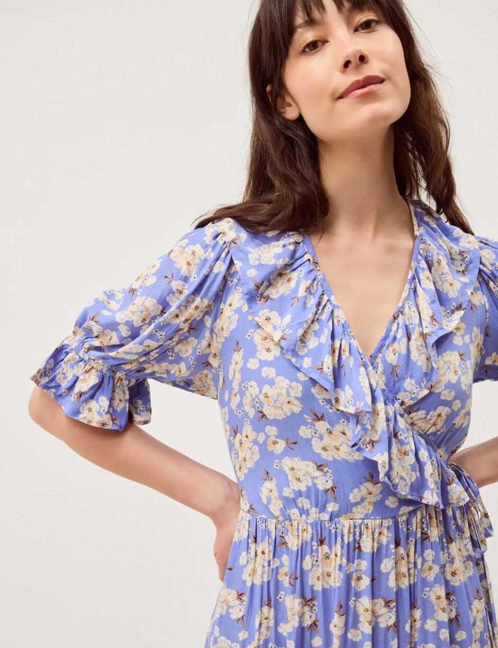 Floral V-Neck Midi Wrap Dress