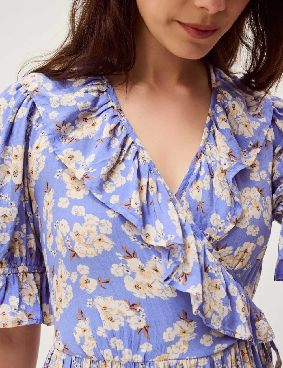 Floral V-Neck Midi Wrap Dress