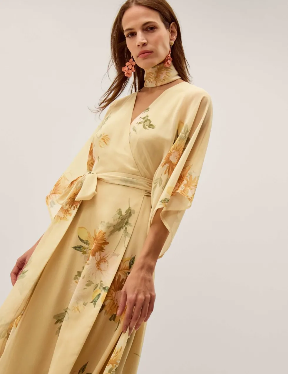 Floral V-Neck Midi Wrap Dress
