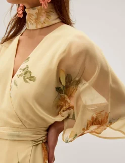Floral V-Neck Midi Wrap Dress