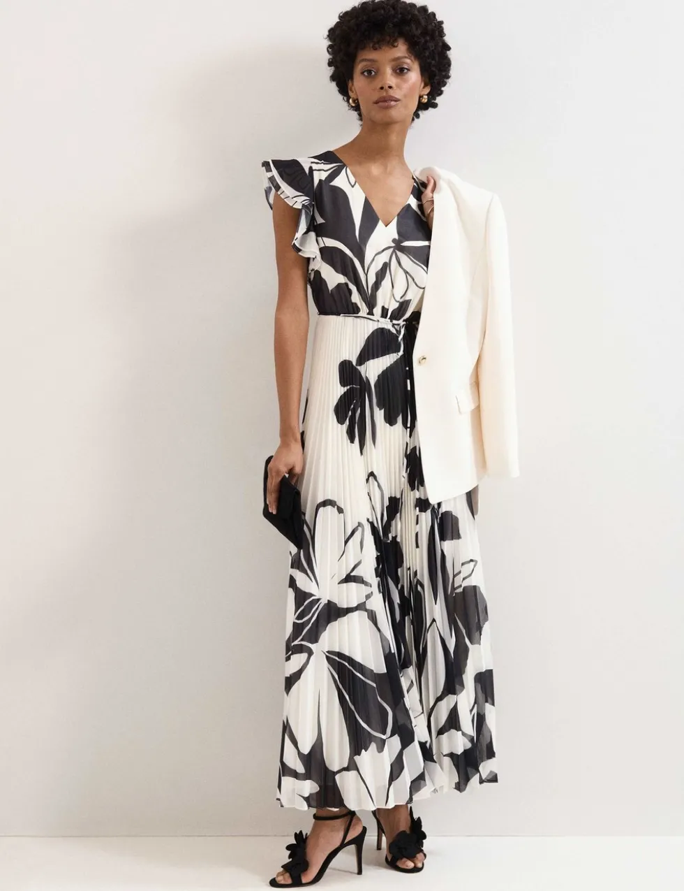 Floral V-Neck Pleated Maxi Skater Dress