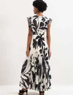 Floral V-Neck Pleated Maxi Skater Dress