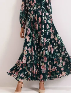 Floral V-Neck Pleated Maxi Tea Dress
