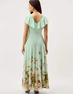 Floral V-Neck Ruffle Maxi Skater Dress