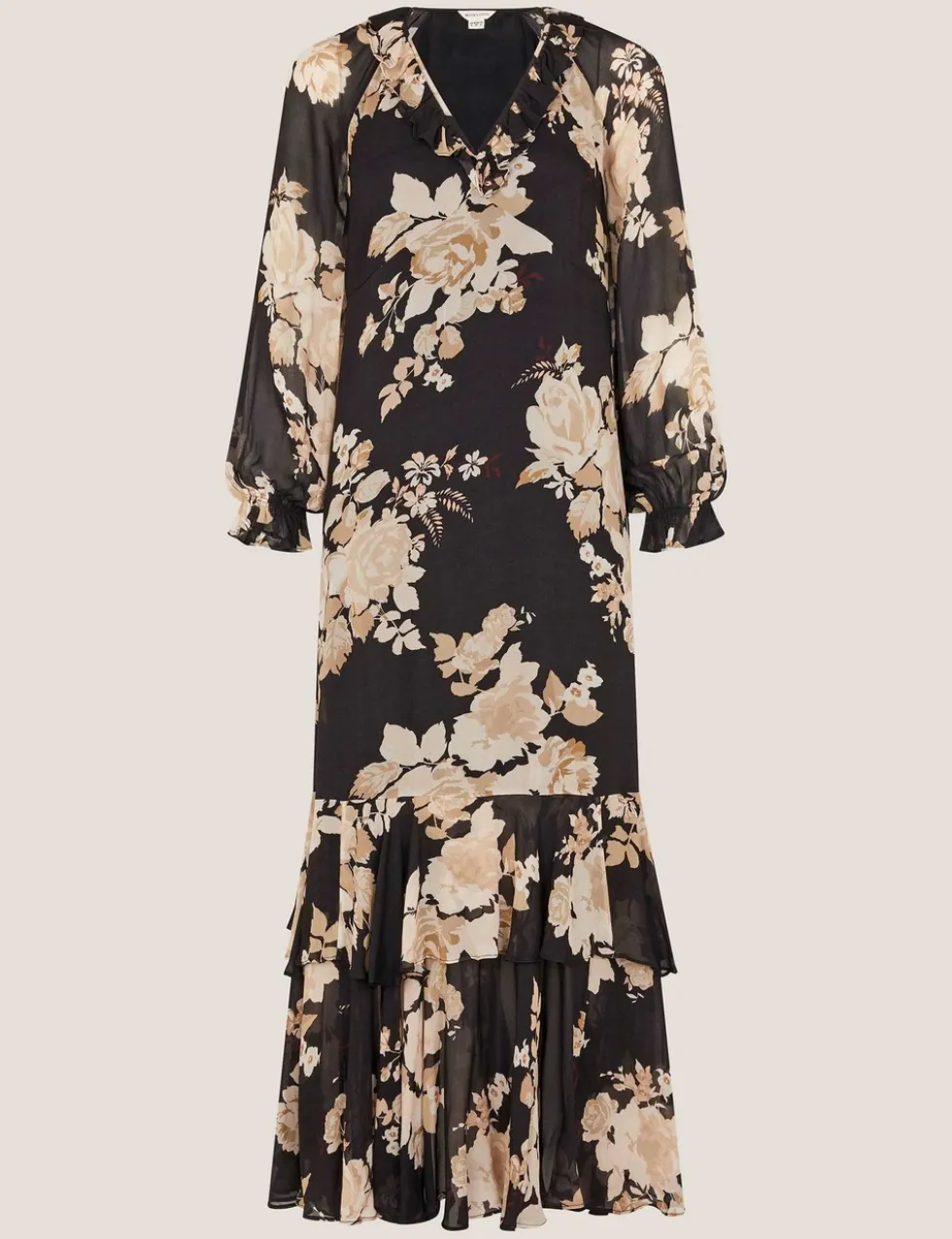 Floral V-Neck Ruffle Maxi Dress