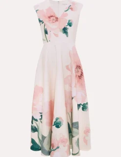 Floral V-Neck Scuba Midi Skater Dress