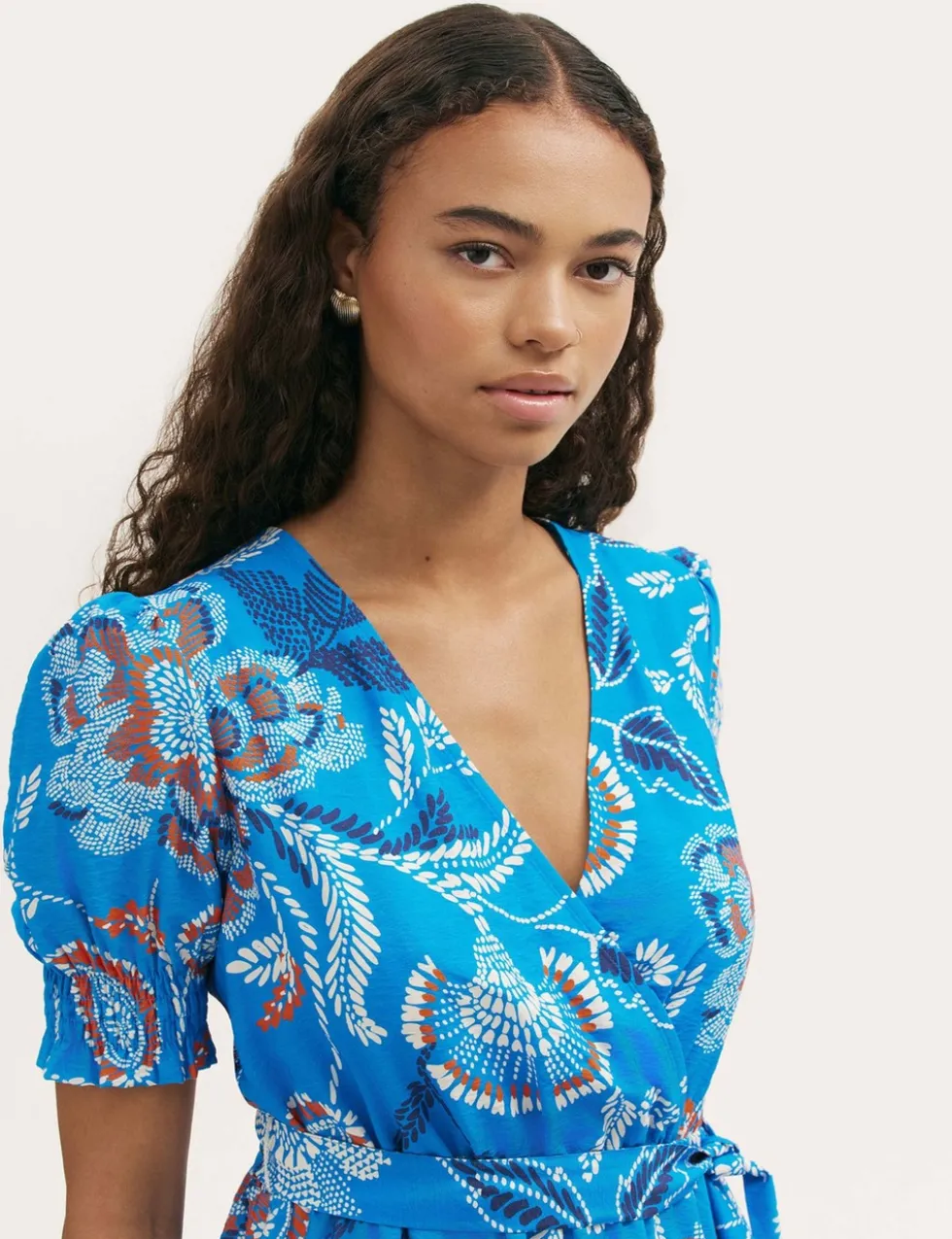 Floral V-Neck Tie Waist Midi Wrap Dress