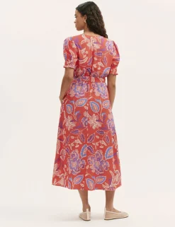 Floral V-Neck Tie Waist Midi Wrap Dress