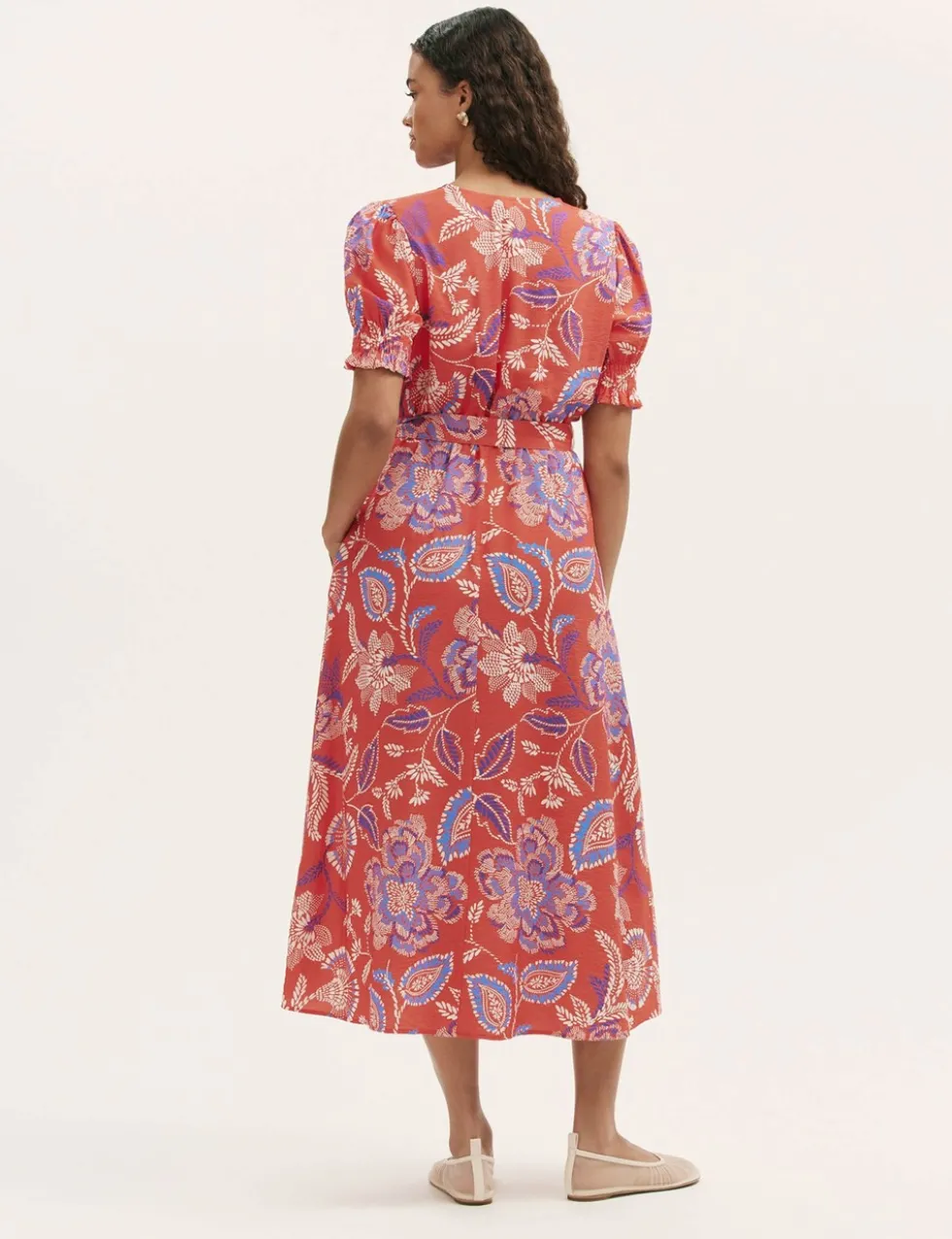 Floral V-Neck Tie Waist Midi Wrap Dress