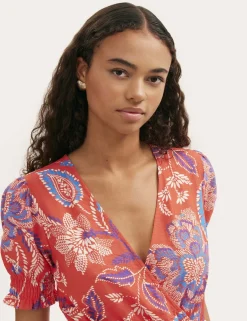Floral V-Neck Tie Waist Midi Wrap Dress