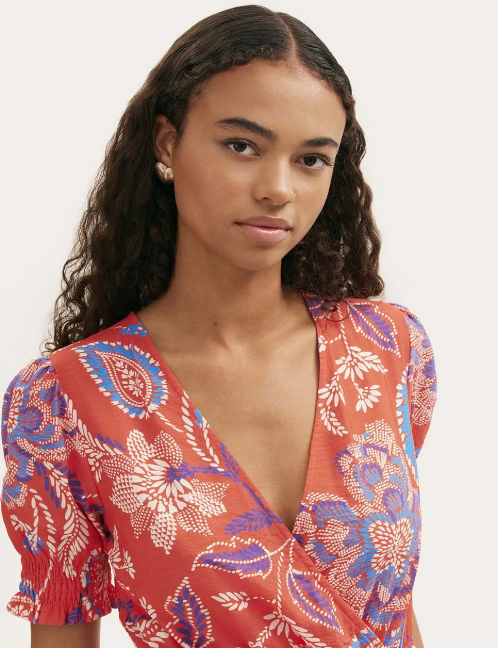 Floral V-Neck Tie Waist Midi Wrap Dress