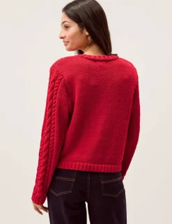 Flower Button Cable Knit Cardigan