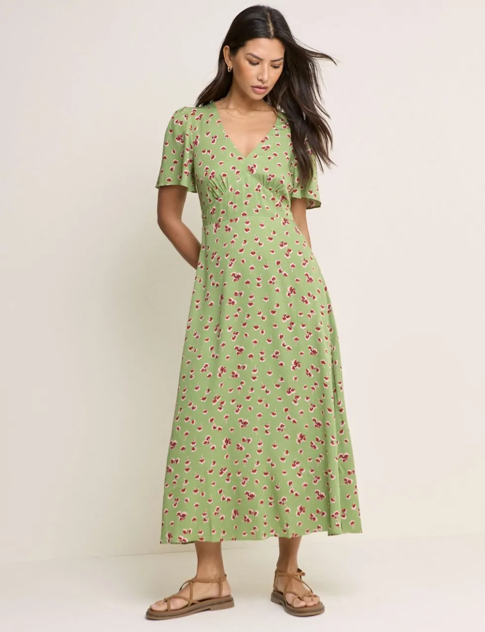Foral V-Neck Midi Skater Dress