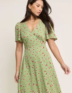 Foral V-Neck Midi Skater Dress