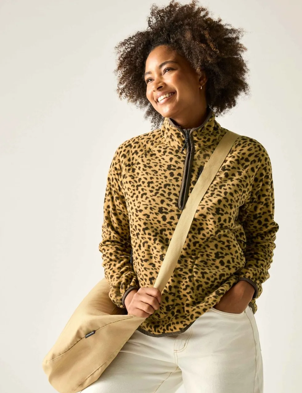 Frankie Leopard Print Half Zip Fleece Jacket