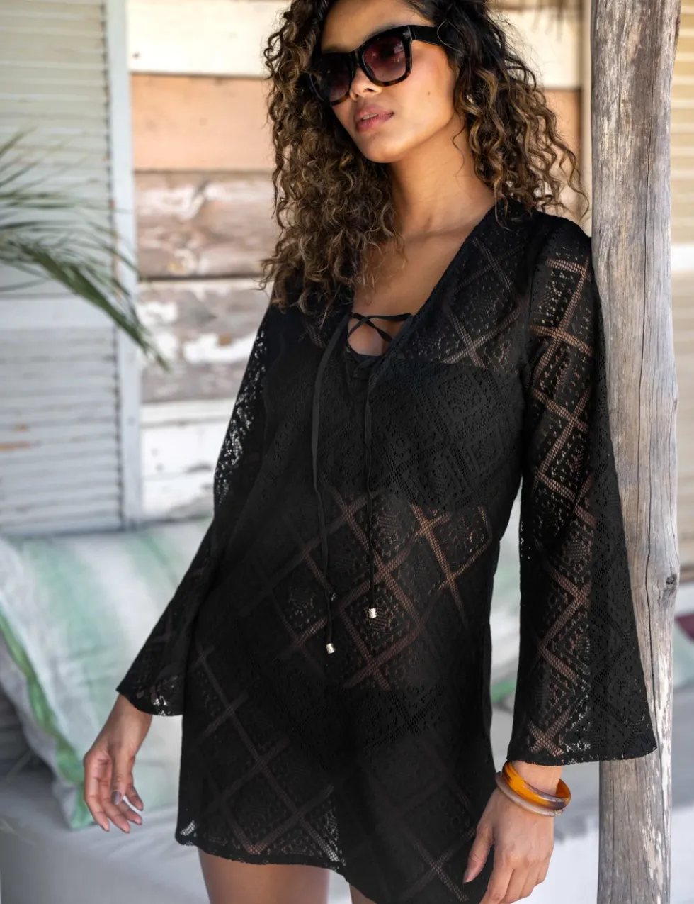 Free Spirit Lace Long Sleeve Beach Dress
