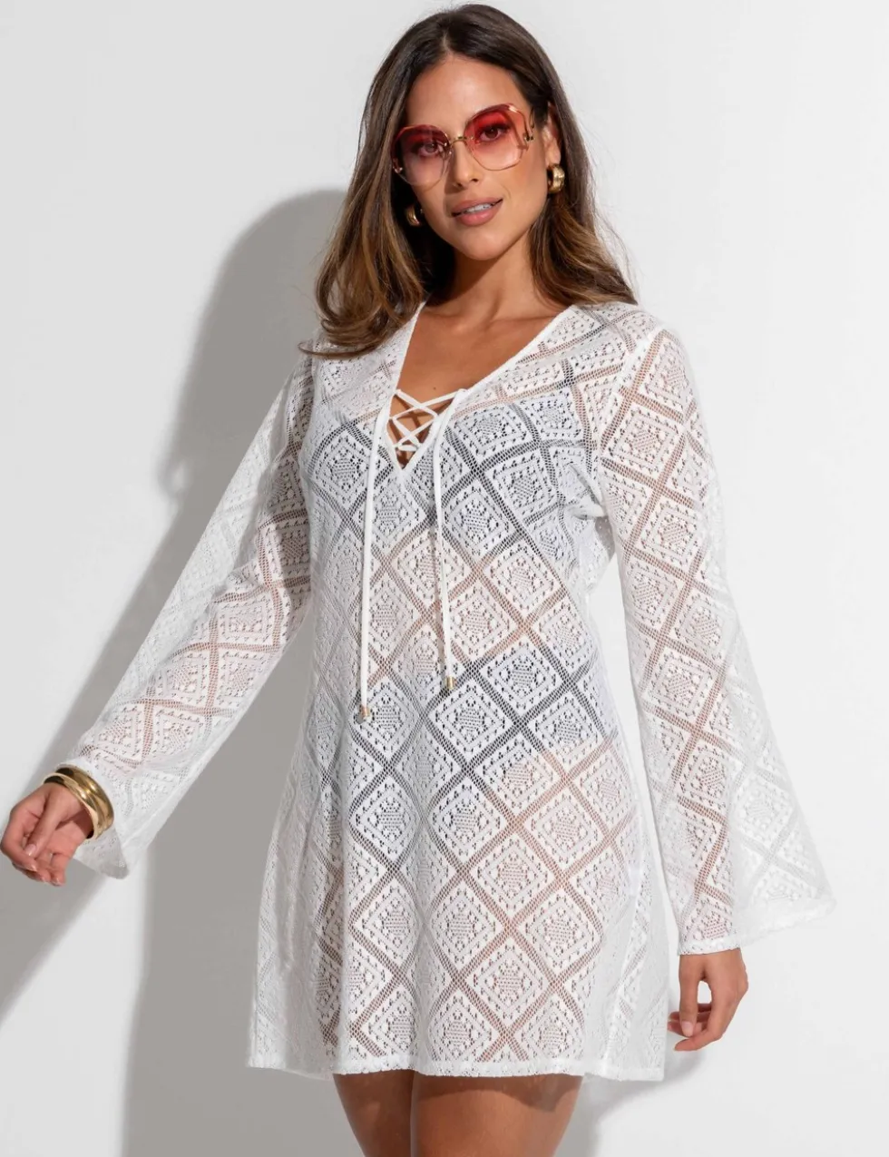 Free Spirit Lace Long Sleeve Beach Dress