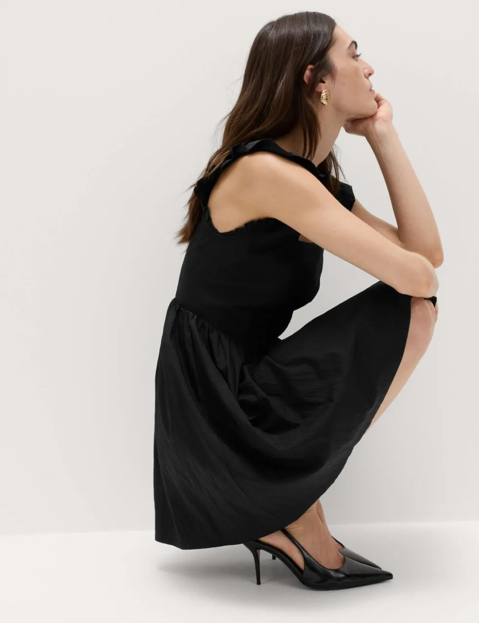 Frill Detail Square Neck Mini Skater Dress